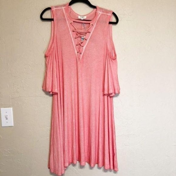 Umgee Womens Dress Small Bell Sleeves Lace Up Cold Shoulder Tunic - Picture 1 of 4